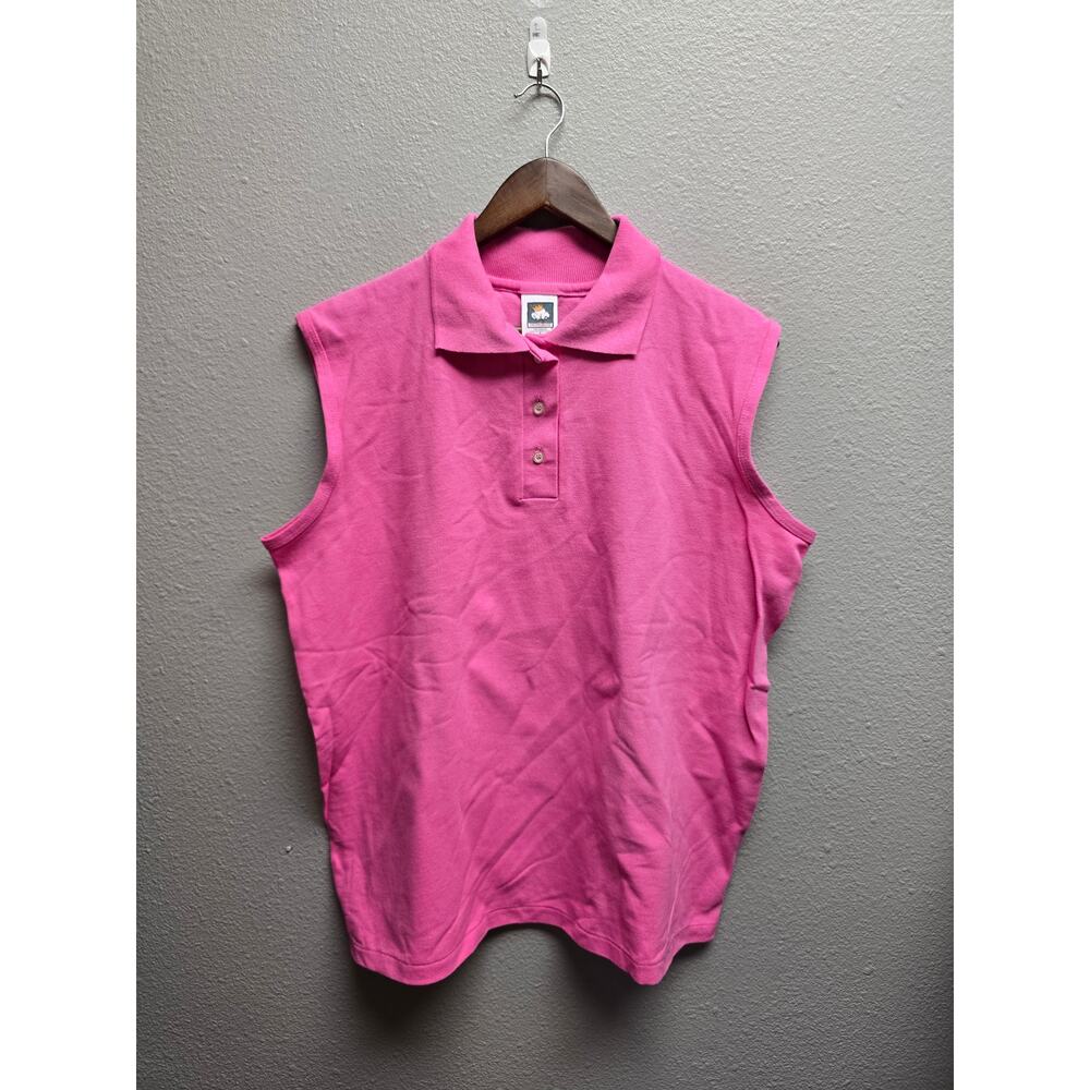 Vintage Sleeveless Pink Polo Blank Shirt Cotton Deluxe L USA Made Womens 90s